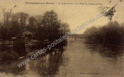 Carte postale ancienne Le Quai du Parc et le Pont du Chemin de Fer — Champigny-sur-Marne (Val-de-Marne)