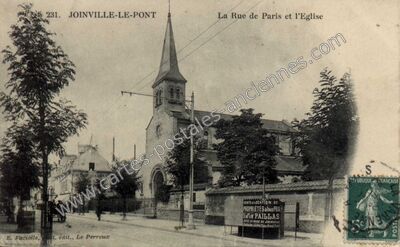 Carte postale ancienne La Rue de Paris et l'Eglise — Joinville-le-Pont (Val-de-Marne)