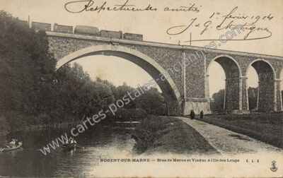 Carte postale ancienne Bras de Marne et Viaduc à l'Île des Loups — Nogent-sur-Marne (Val-de-Marne)