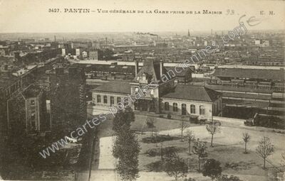 Carte postale ancienne Vue générale de la gare prise de la mairie — Pantin (Seine-Saint-Denis)