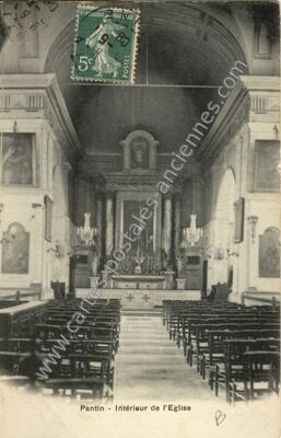 Carte postale ancienne Intérieur de l'Eglise — Pantin (Seine-Saint-Denis)