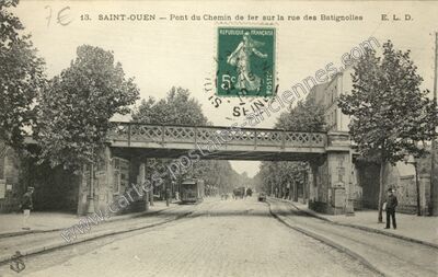 Carte postale ancienne Pont du Chemin de fer sur la rue des Batignolles — Saint Ouen (Seine-Saint-Denis)