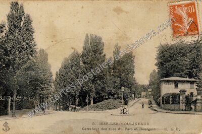 Carte postale ancienne Carrefour des rues du Parc et Bourgain — Issy-les-Moulineaux (Hauts-de-Seine)