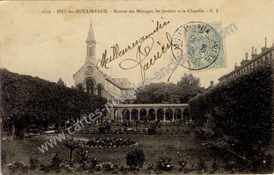 Carte postale ancienne Maison des Ménages, les Jardins et la Chapelle — Issy-les-Moulineaux (Hauts-de-Seine)