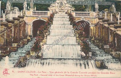 Carte postale ancienne Le Parc - Vue générale de la Grande Cascade pendant les Grandes Eaux — Saint-Cloud (Hauts-de-Seine)
