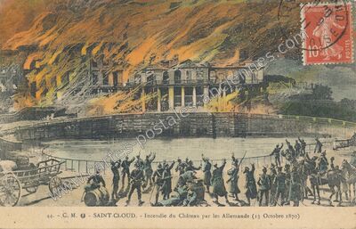 Carte postale ancienne Incendie du Château par les Allemands — Saint-Cloud (Hauts-de-Seine)
