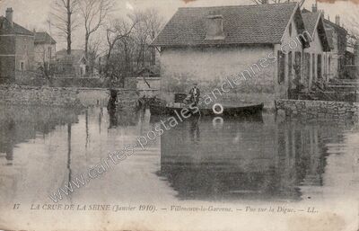 Carte postale ancienne La crue de la Seine (Janvier 1910). Vue sur la digue — Villeneuve-la-Garenne (Hauts-de-Seine)