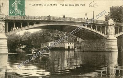 Carte postale ancienne Vue sur l'eau et le Pont — Villeneuve-la-Garenne (Hauts-de-Seine)