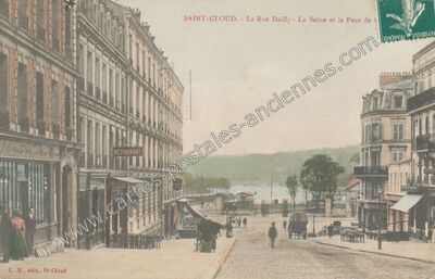 Carte postale ancienne La Rue Dailly - La Seine et le Pont de S — Saint-Cloud (Hauts-de-Seine)