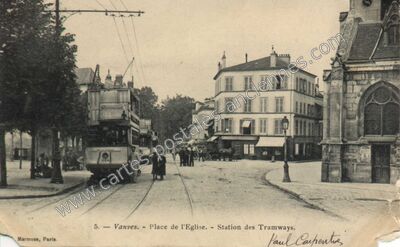 Carte postale ancienne Place de l'Eglise. - Station des Tramways — Vanves (Hauts-de-Seine)