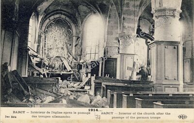 Carte postale ancienne Intérieur de l'église après le passage des troupes allemandes — Barcy (Seine-et-Marne)
