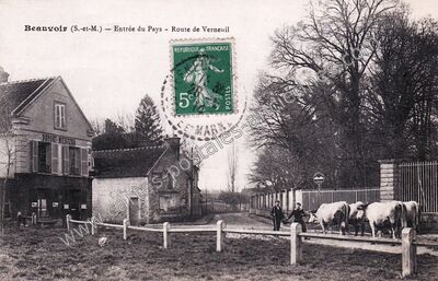 Carte postale ancienne Entrée du Pays - Route de Verneuil — Beauvoir (Seine-et-Marne)