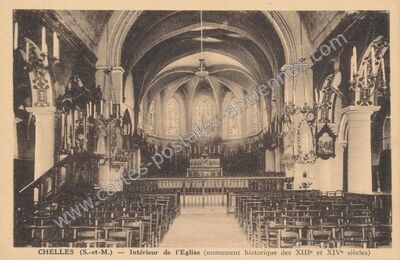 Carte postale ancienne Intérieur de l'Eglise (monument historique des XIIIe et XIVe siècles) — Chelles (Seine-et-Marne)