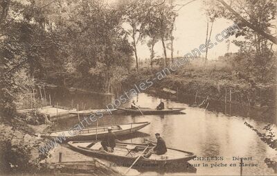 Carte postale ancienne Départ pour la pêche en Marne — Chelles (Seine-et-Marne)