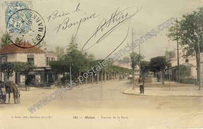 Carte postale ancienne Avenue de la Gare — Melun (Seine-et-Marne)