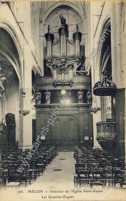 Carte postale ancienne Intérieur de l'Église Saint-Aspais, Les Grandes Orgues — Melun (Seine-et-Marne)