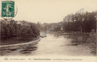 Carte postale ancienne Les Bords du Loing en aval du Pont — Moret-sur-Loing (Seine-et-Marne)