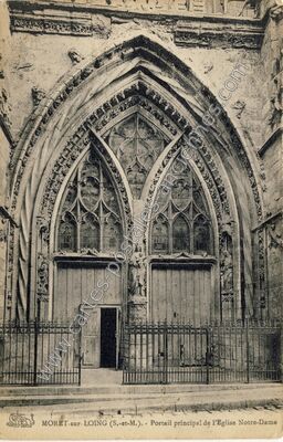 Carte postale ancienne Portail principal de l'Eglise Notre-Dame — Moret-sur-Loing (Seine-et-Marne)