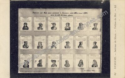 Carte postale ancienne Portraits des Rois ayant séjourné à Nemours avec la date de leurs séjours — Nemours (Seine-et-Marne)