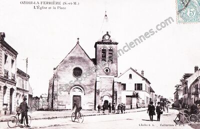 Carte postale ancienne L'Église et la Place — Ozoir-la-Ferrière (Seine-et-Marne)