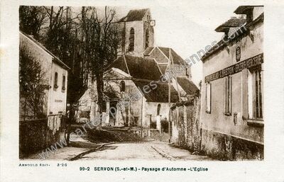 Carte postale ancienne Paysage d'Automne -L'Eglise — Servon (Seine-et-Marne)