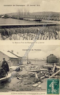 Carte postale ancienne Inondation de Champagne — Thomery (Seine-et-Marne)