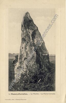 Carte postale ancienne Le Menhir. - La Pierre Cornoise — Thoury-Férottes (Seine-et-Marne)