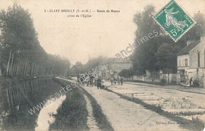 Carte postale ancienne Route de Meaux prise de l'Eglise — Claye-Souilly (Seine-et-Marne)