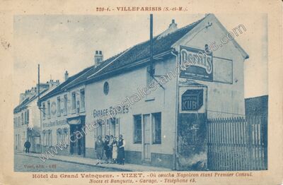 Carte postale ancienne Hôtel du Grand Vainqueur. Noces et Banquets. Garage — Villeparisis (Seine-et-Marne)
