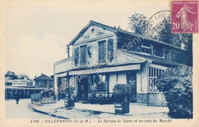 Carte postale ancienne Le Bureau de Tabac et un coin du Marché — Villeparisis (Seine-et-Marne)