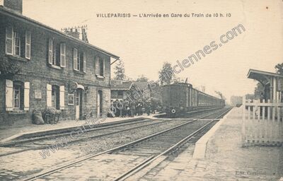 Carte postale ancienne L'Arrivée en Gare du Train de 10 h. 10 — Villeparisis (Seine-et-Marne)