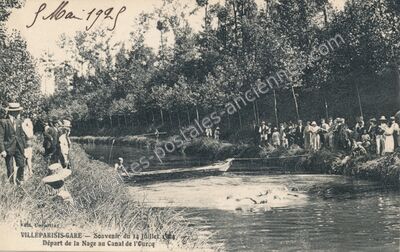 Carte postale ancienne Départ de la Nage au Canal de l'Ourcq — Villeparisis (Seine-et-Marne)