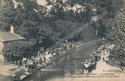 Carte postale ancienne Arrivée d'une Course de Natation de 200 m. du Pont Mitry — Villeparisis (Seine-et-Marne)