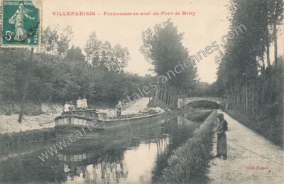 Carte postale ancienne Promenade en aval du Pont de Mitry — Villeparisis (Seine-et-Marne)