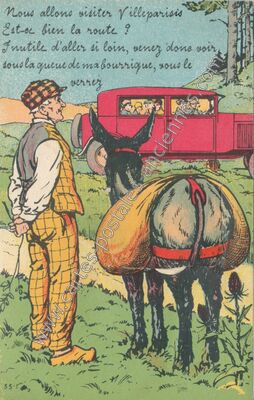 Carte postale ancienne Nous allons visiter / Est-ce bien la route ? / Inutile d'aller si loin, venez donc voir — Villeparisis (Seine-et-Marne)