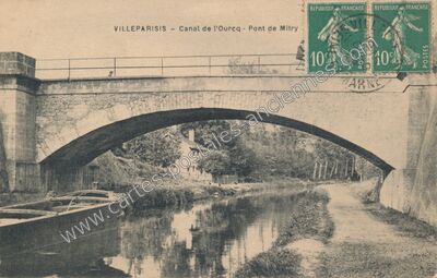 Carte postale ancienne Canal de l'Ourcq - Pont de Mitry — Villeparisis (Seine-et-Marne)