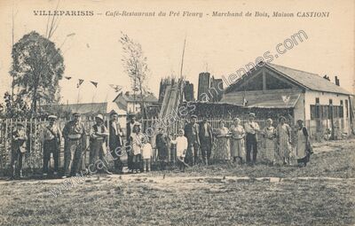 Carte postale ancienne Café-Restaurant du Pré Fleury - Marchand de Bois, Maison CASTIONI — Villeparisis (Seine-et-Marne)