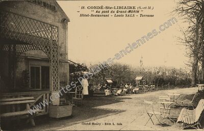 Carte postale ancienne Au pont du Grand-MORIN Hôtel-Restaurant - Louis SALS - Terrasse — Condé-Sainte-Libiaire (Seine-et-Marne)