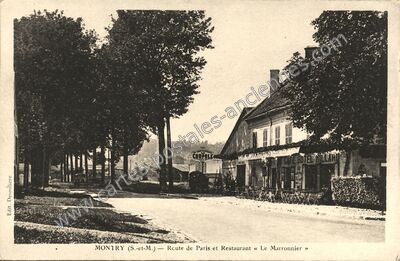 Carte postale ancienne Route de Paris et Restaurant « Le Marronnier — Montry (Seine-et-Marne)