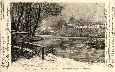 Carte postale ancienne Première neige — Nemours (Seine-et-Marne)
