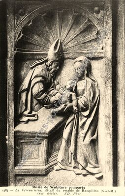 Carte postale ancienne La Circoncision, détail du retable — Rampillon (Seine-et-Marne)