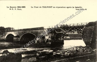Carte postale ancienne Le Pont de Trilport en réparation après la bataille — Trilport (Seine-et-Marne)