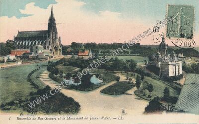 Carte postale ancienne Ensemble de Bon-Secours et le Monument de Jeanne d'Arc — Bonsecours (Seine-Maritime)