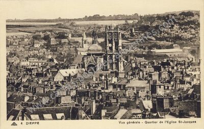 Carte postale ancienne Vue générale - Quartier de l'Eglise St-Jacques — Dieppe (Seine-Maritime)