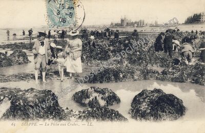 Carte postale ancienne La Pêche aux Crabes — Dieppe (Seine-Maritime)