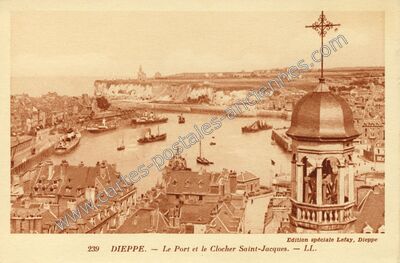 Carte postale ancienne Le Port et le Clocher Saint-Jacques — Dieppe (Seine-Maritime)