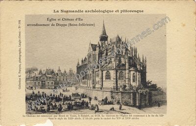 Carte postale ancienne Église et Château d'Eu — Eu (Seine-Maritime)