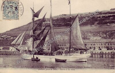 Carte postale ancienne Le Terre-Neuvier «Louis Pasteur» partant pour le Banc - Sortie à la voile — Fécamp (Seine-Maritime)