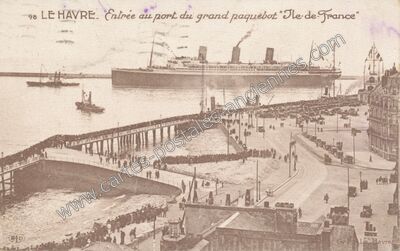 Carte postale ancienne Entrée au port du grand paquebot "Tle-de France — Le Havre (Seine-Maritime)