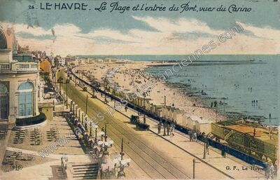 Carte postale ancienne La Plage et l'entrée du Port, vues du Casino — Le Havre (Seine-Maritime)